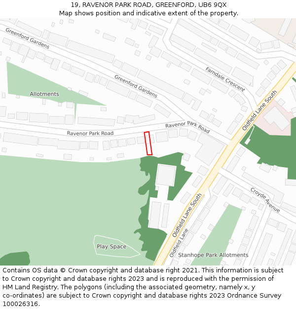 19, RAVENOR PARK ROAD, GREENFORD, UB6 9QX: Location map and indicative extent of plot