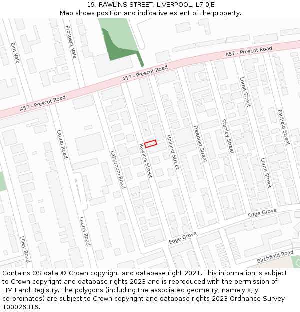 19, RAWLINS STREET, LIVERPOOL, L7 0JE: Location map and indicative extent of plot