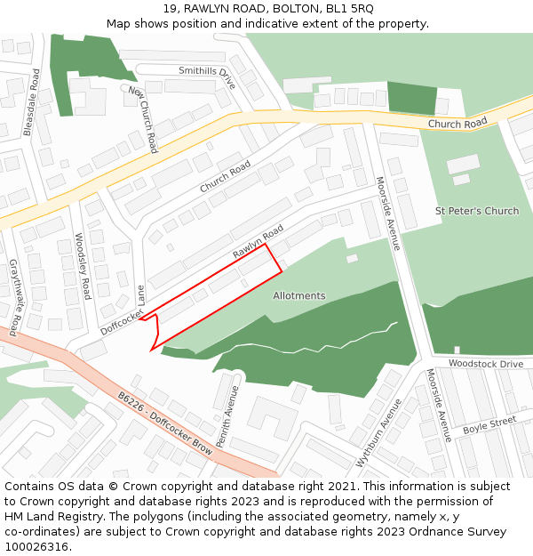 19, RAWLYN ROAD, BOLTON, BL1 5RQ: Location map and indicative extent of plot