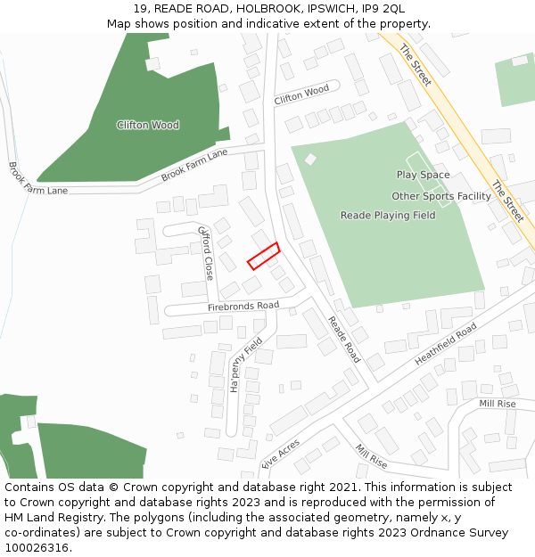 19, READE ROAD, HOLBROOK, IPSWICH, IP9 2QL: Location map and indicative extent of plot
