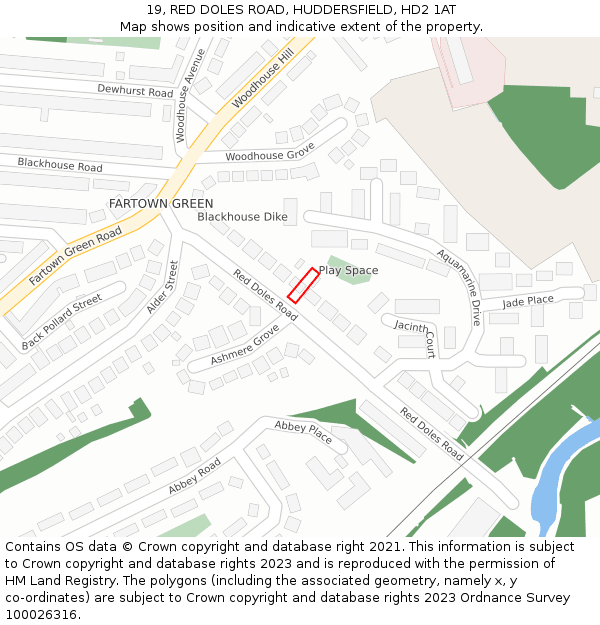 19, RED DOLES ROAD, HUDDERSFIELD, HD2 1AT: Location map and indicative extent of plot