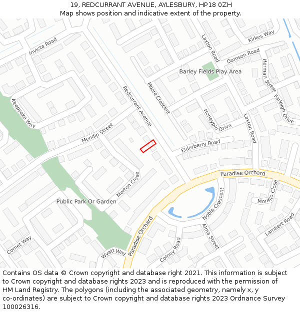 19, REDCURRANT AVENUE, AYLESBURY, HP18 0ZH: Location map and indicative extent of plot