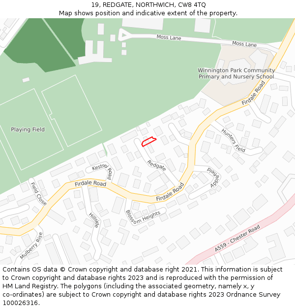 19, REDGATE, NORTHWICH, CW8 4TQ: Location map and indicative extent of plot
