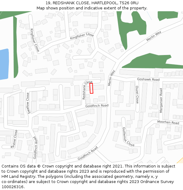 19, REDSHANK CLOSE, HARTLEPOOL, TS26 0RU: Location map and indicative extent of plot