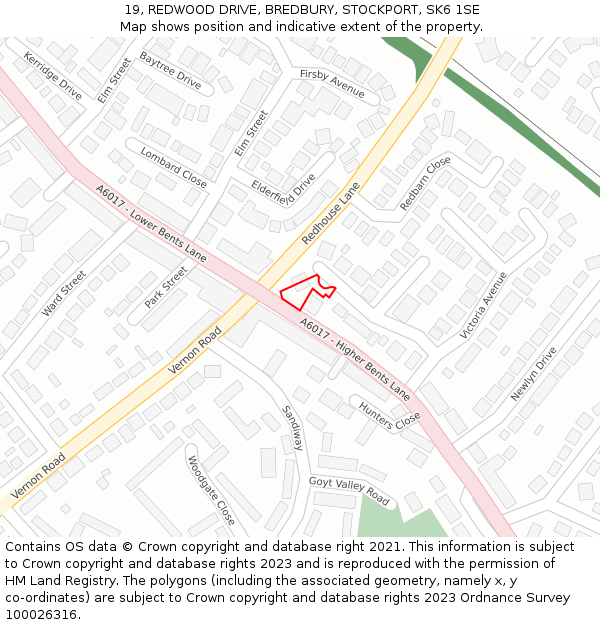 19, REDWOOD DRIVE, BREDBURY, STOCKPORT, SK6 1SE: Location map and indicative extent of plot