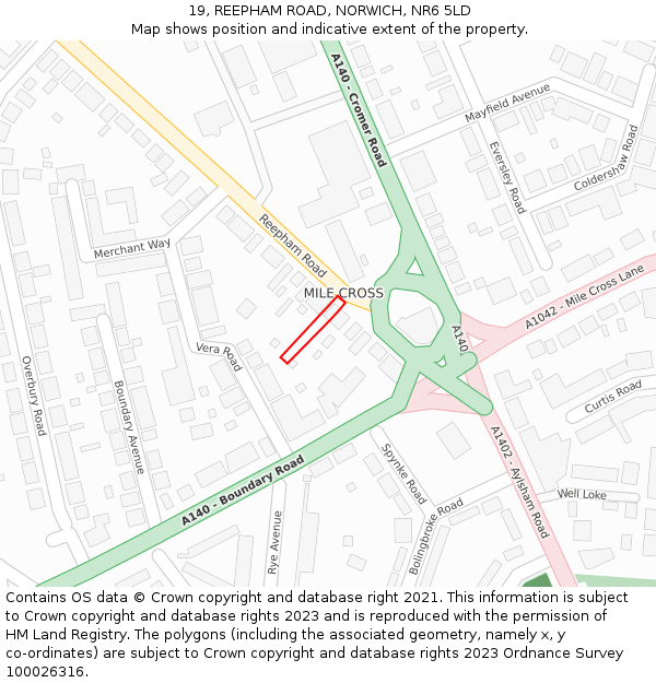 19, REEPHAM ROAD, NORWICH, NR6 5LD: Location map and indicative extent of plot