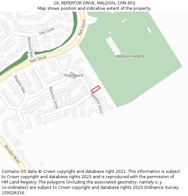 19, REPERTOR DRIVE, MALDON, CM9 6FQ: Location map and indicative extent of plot