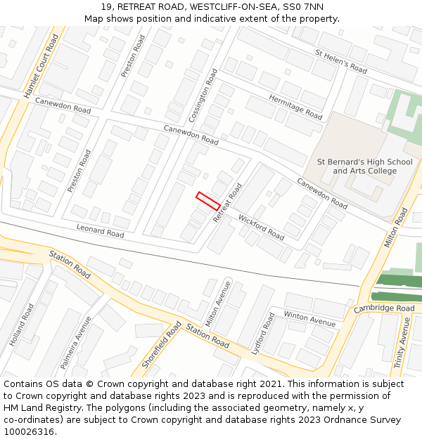19, RETREAT ROAD, WESTCLIFF-ON-SEA, SS0 7NN: Location map and indicative extent of plot