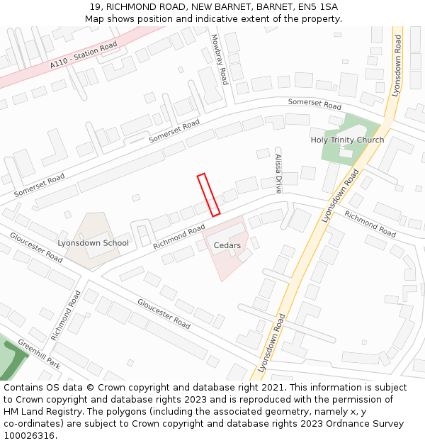 19, RICHMOND ROAD, NEW BARNET, BARNET, EN5 1SA: Location map and indicative extent of plot