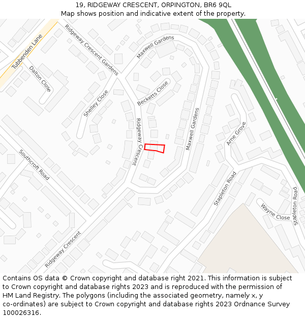 19, RIDGEWAY CRESCENT, ORPINGTON, BR6 9QL: Location map and indicative extent of plot