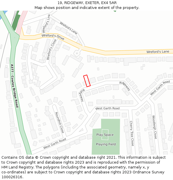 19, RIDGEWAY, EXETER, EX4 5AR: Location map and indicative extent of plot