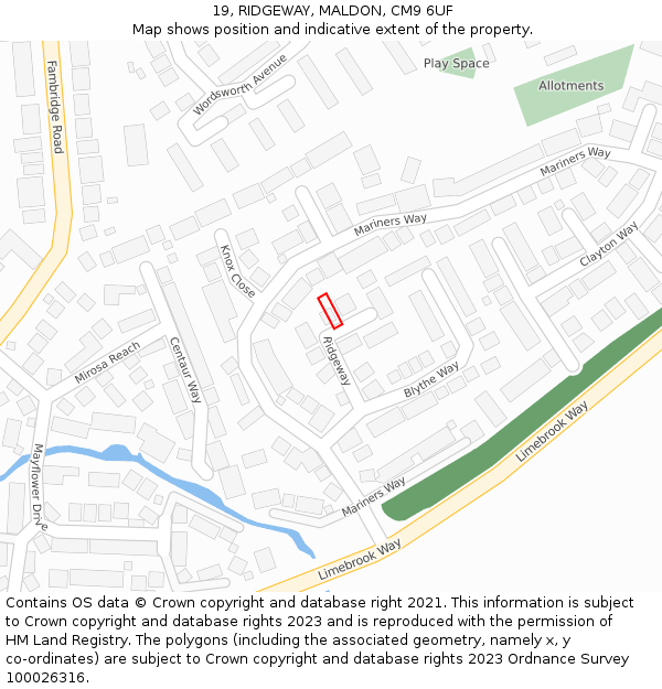 19, RIDGEWAY, MALDON, CM9 6UF: Location map and indicative extent of plot
