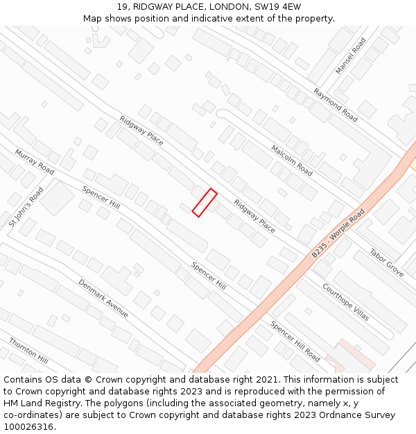 19, RIDGWAY PLACE, LONDON, SW19 4EW: Location map and indicative extent of plot