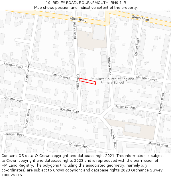 19, RIDLEY ROAD, BOURNEMOUTH, BH9 1LB: Location map and indicative extent of plot