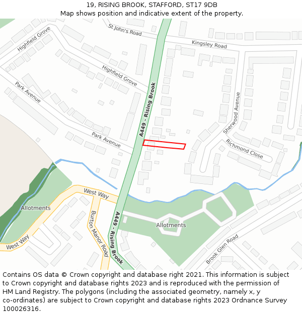19, RISING BROOK, STAFFORD, ST17 9DB: Location map and indicative extent of plot