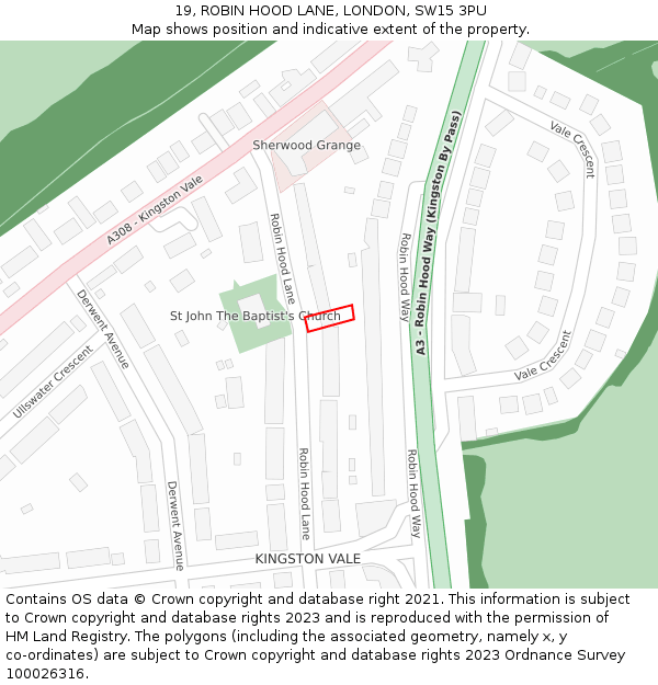 19, ROBIN HOOD LANE, LONDON, SW15 3PU: Location map and indicative extent of plot