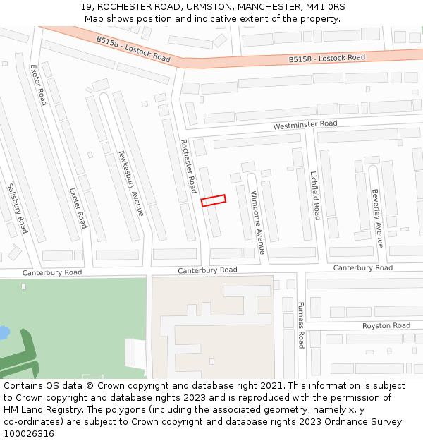 19, ROCHESTER ROAD, URMSTON, MANCHESTER, M41 0RS: Location map and indicative extent of plot