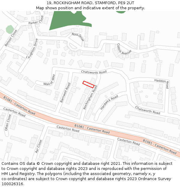19, ROCKINGHAM ROAD, STAMFORD, PE9 2UT: Location map and indicative extent of plot