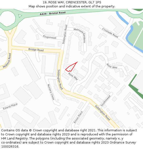 19, ROSE WAY, CIRENCESTER, GL7 1PS: Location map and indicative extent of plot