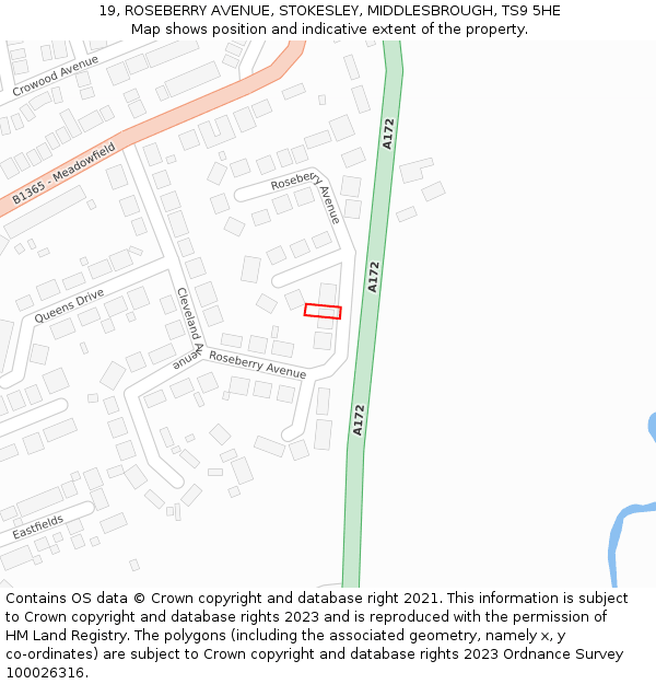 19, ROSEBERRY AVENUE, STOKESLEY, MIDDLESBROUGH, TS9 5HE: Location map and indicative extent of plot
