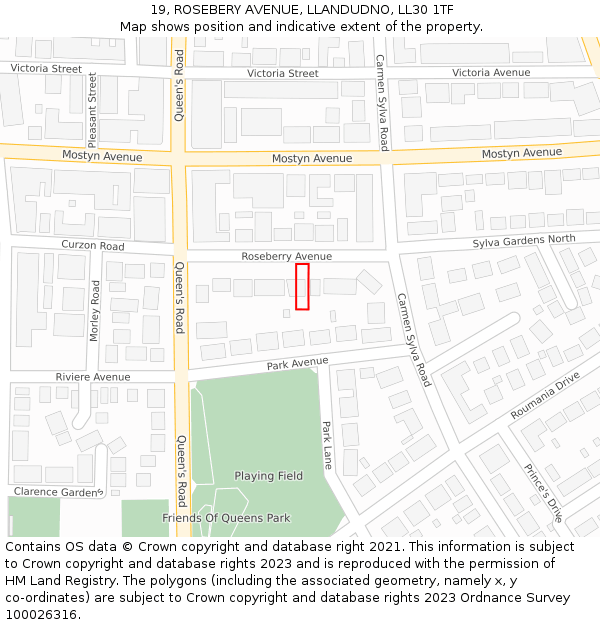 19, ROSEBERY AVENUE, LLANDUDNO, LL30 1TF: Location map and indicative extent of plot