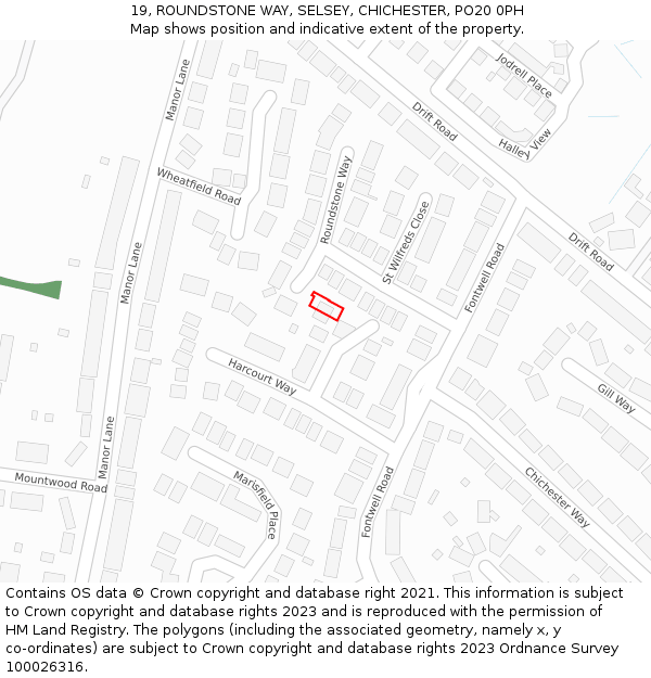 19, ROUNDSTONE WAY, SELSEY, CHICHESTER, PO20 0PH: Location map and indicative extent of plot
