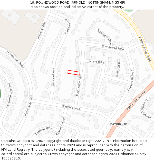 19, ROUNDWOOD ROAD, ARNOLD, NOTTINGHAM, NG5 6FJ: Location map and indicative extent of plot