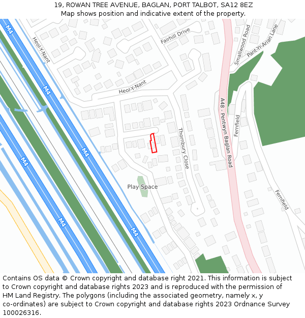 19, ROWAN TREE AVENUE, BAGLAN, PORT TALBOT, SA12 8EZ: Location map and indicative extent of plot
