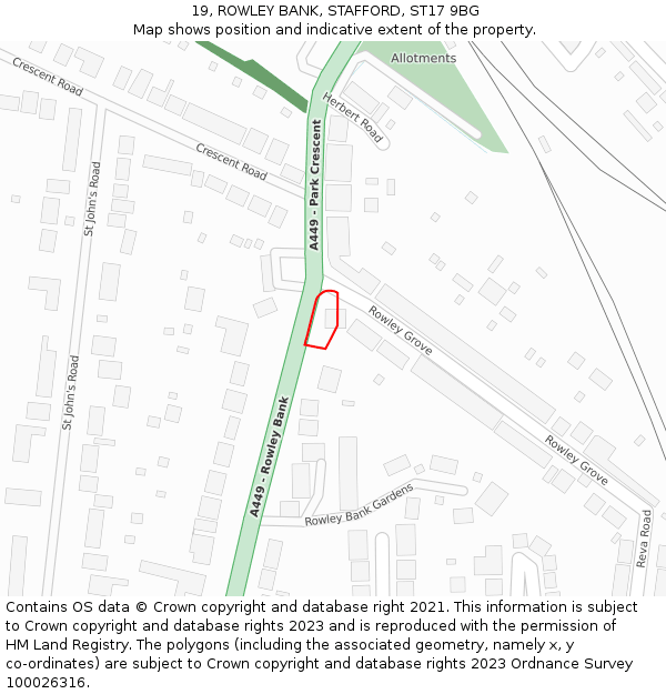 19, ROWLEY BANK, STAFFORD, ST17 9BG: Location map and indicative extent of plot