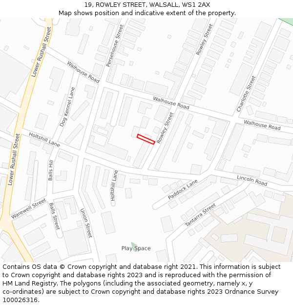 19, ROWLEY STREET, WALSALL, WS1 2AX: Location map and indicative extent of plot
