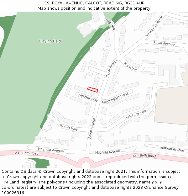 19, ROYAL AVENUE, CALCOT, READING, RG31 4UP: Location map and indicative extent of plot