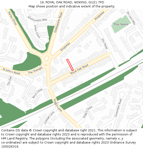 19, ROYAL OAK ROAD, WOKING, GU21 7PD: Location map and indicative extent of plot