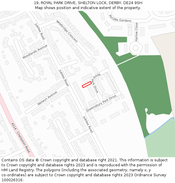 19, ROYAL PARK DRIVE, SHELTON LOCK, DERBY, DE24 9SH: Location map and indicative extent of plot
