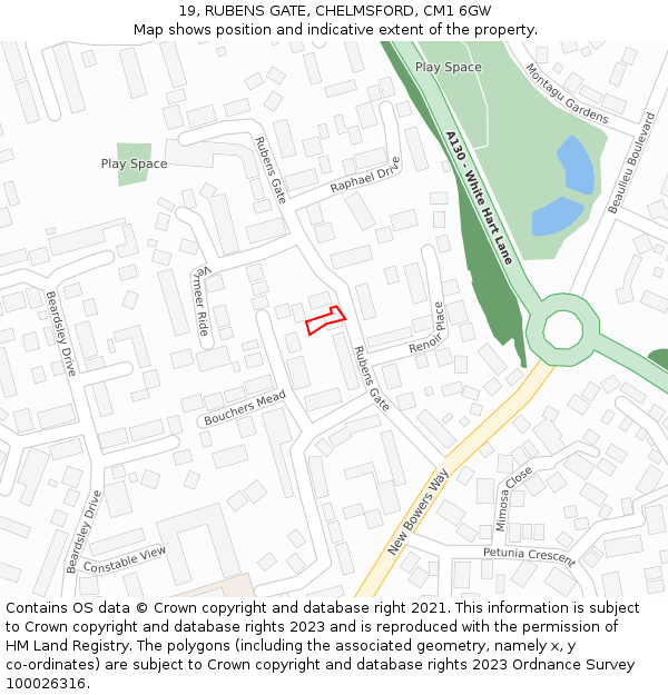 19, RUBENS GATE, CHELMSFORD, CM1 6GW: Location map and indicative extent of plot