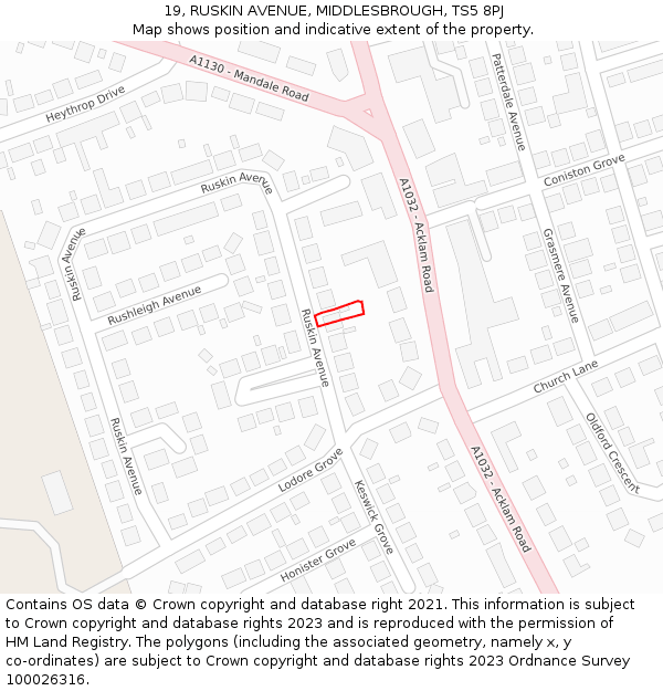 19, RUSKIN AVENUE, MIDDLESBROUGH, TS5 8PJ: Location map and indicative extent of plot