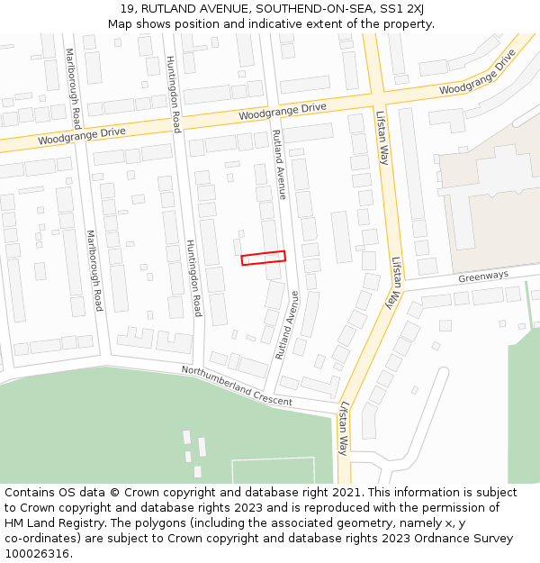19, RUTLAND AVENUE, SOUTHEND-ON-SEA, SS1 2XJ: Location map and indicative extent of plot