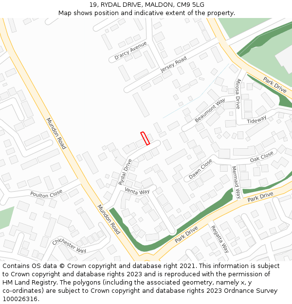 19, RYDAL DRIVE, MALDON, CM9 5LG: Location map and indicative extent of plot