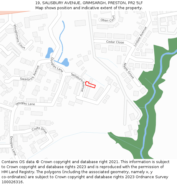 19, SALISBURY AVENUE, GRIMSARGH, PRESTON, PR2 5LF: Location map and indicative extent of plot