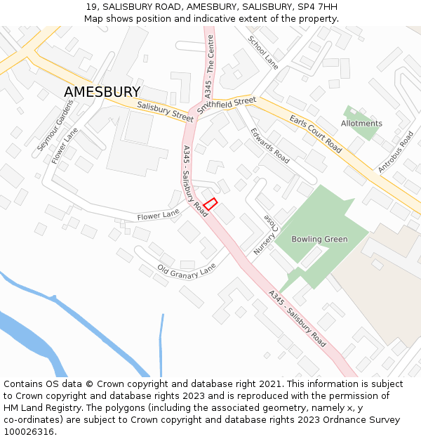 19, SALISBURY ROAD, AMESBURY, SALISBURY, SP4 7HH: Location map and indicative extent of plot