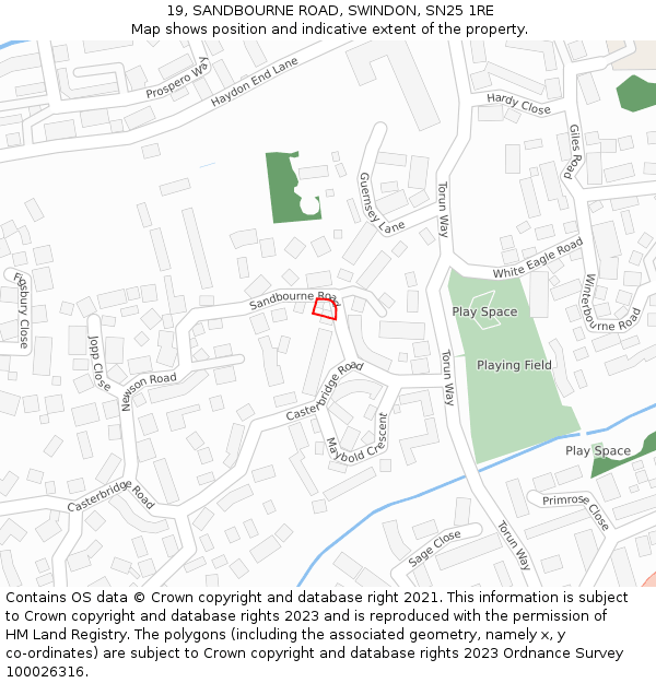 19, SANDBOURNE ROAD, SWINDON, SN25 1RE: Location map and indicative extent of plot