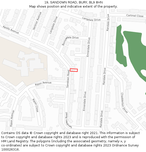 19, SANDOWN ROAD, BURY, BL9 8HN: Location map and indicative extent of plot
