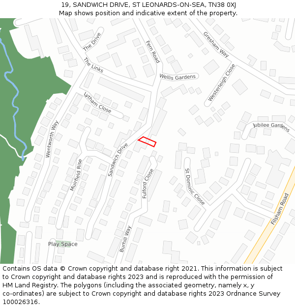 19, SANDWICH DRIVE, ST LEONARDS-ON-SEA, TN38 0XJ: Location map and indicative extent of plot
