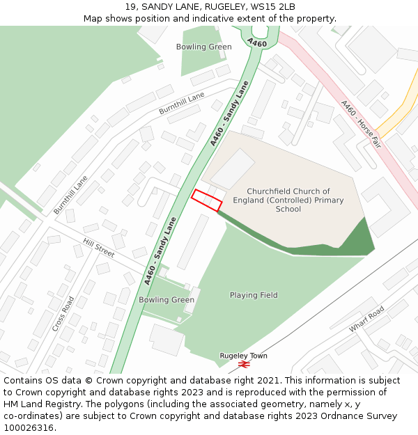 19, SANDY LANE, RUGELEY, WS15 2LB: Location map and indicative extent of plot