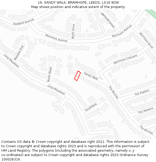 19, SANDY WALK, BRAMHOPE, LEEDS, LS16 9DW: Location map and indicative extent of plot