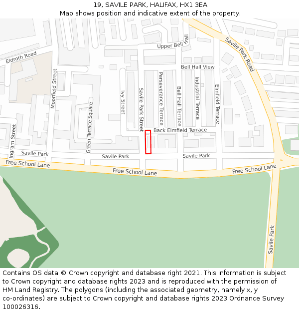 19, SAVILE PARK, HALIFAX, HX1 3EA: Location map and indicative extent of plot