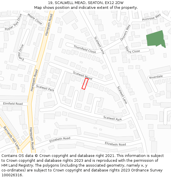 19, SCALWELL MEAD, SEATON, EX12 2DW: Location map and indicative extent of plot