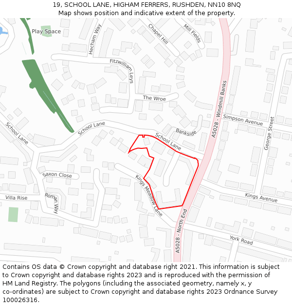 19, SCHOOL LANE, HIGHAM FERRERS, RUSHDEN, NN10 8NQ: Location map and indicative extent of plot