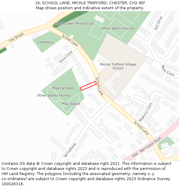 19, SCHOOL LANE, MICKLE TRAFFORD, CHESTER, CH2 4EF: Location map and indicative extent of plot