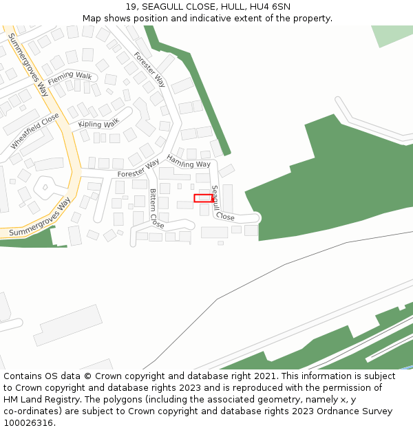 19, SEAGULL CLOSE, HULL, HU4 6SN: Location map and indicative extent of plot