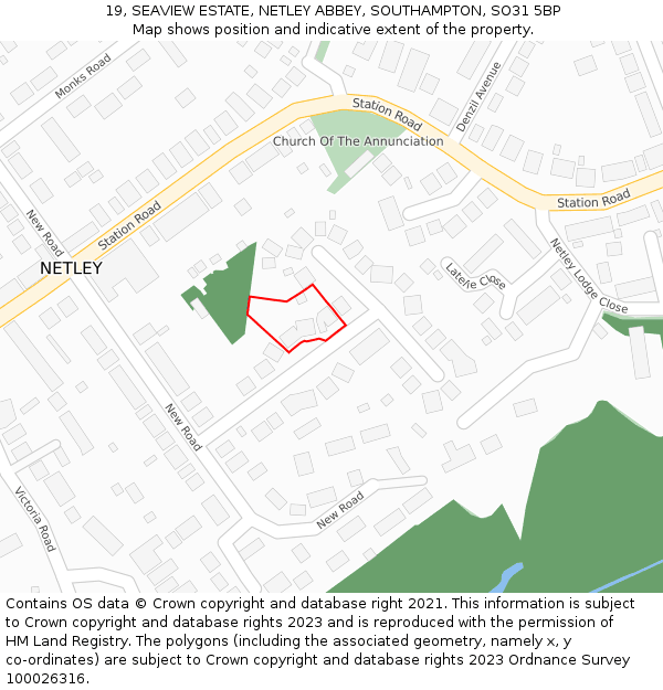 19, SEAVIEW ESTATE, NETLEY ABBEY, SOUTHAMPTON, SO31 5BP: Location map and indicative extent of plot